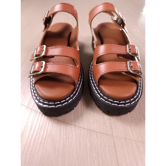 Pilcro by Anthropologie Leather Platform Sandals Lug Sole Brown Size 37 - Picture 3 of 10